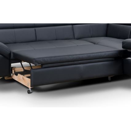 Utdragbar hörnsoffa i läder SALERNO II höger svart