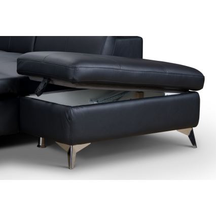 Utdragbar hörnsoffa i läder SALERNO II höger svart