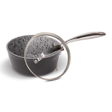 Lamart - Granitbelagd kastrull med lock 16 cm svart/grå/rostfritt stål