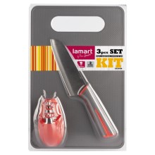 Lamart - Kitchen kit 3 delar - knife, sharpener and cutting board