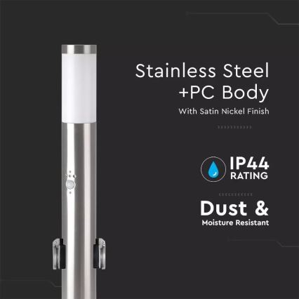 Lampa med sensor för utomhusbruk + 2 uttag SCHUKO 1xE27/60W/230V IP44 60cm matt krom