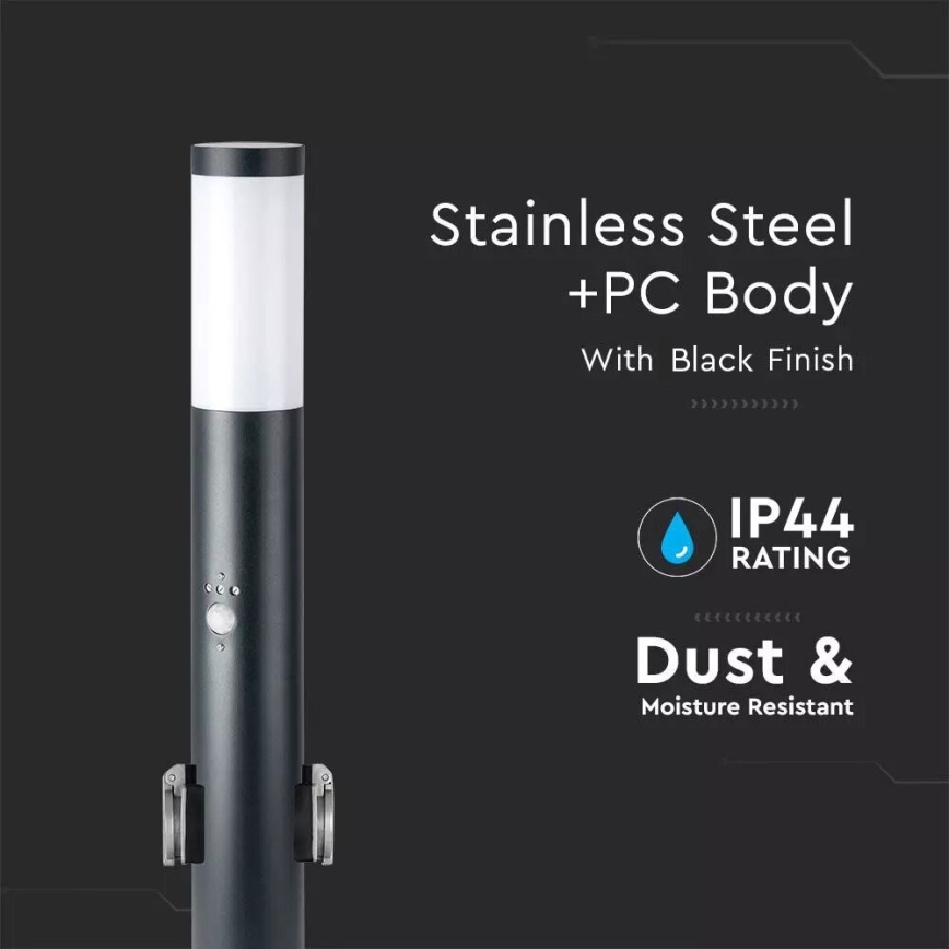 Lampa med sensor för utomhusbruk och 2 uttag SCHUKO 1xE27/60W/230V IP44 60cm svart