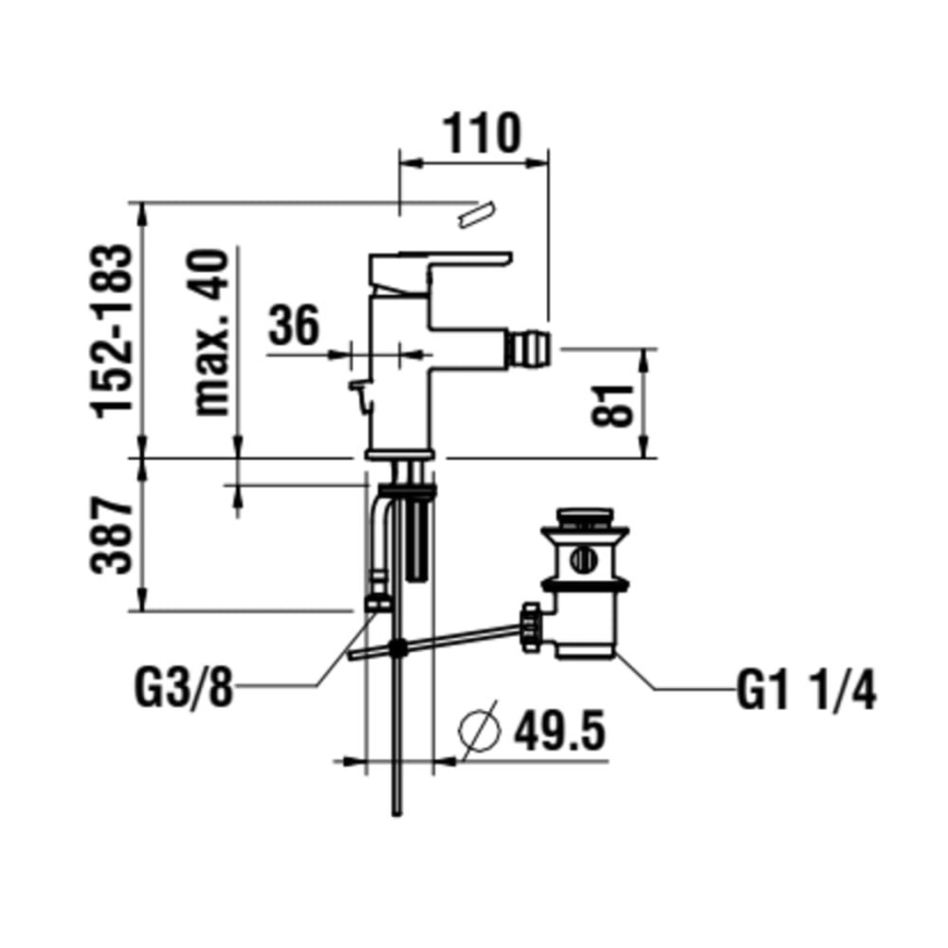 LAUFEN H3410810041141 - Bidettvättställsblandare med avlopp och överfyllnad LUA blank krom