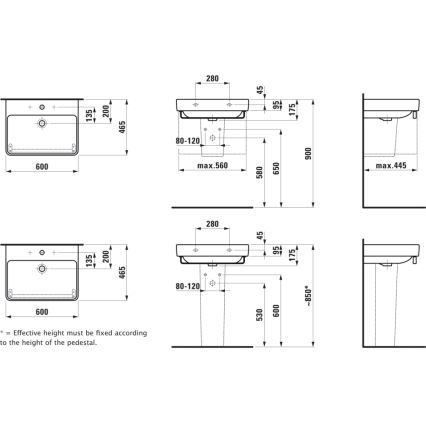 LAUFEN H8109630001041 - Tvättställ för bänkskiva/väggmontering PRO 60x46,5 cm keramik/vit