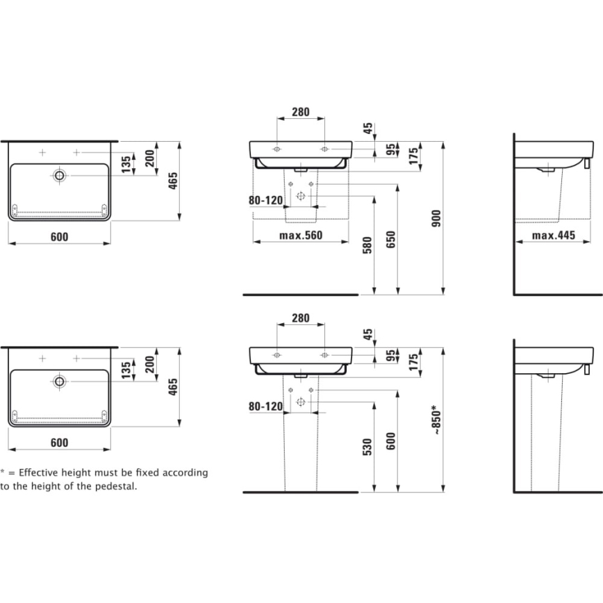 LAUFEN H8109630001091 - Tvättställ för bänkskiva/väggmontering PRO 60x46,5 cm keramik/vit
