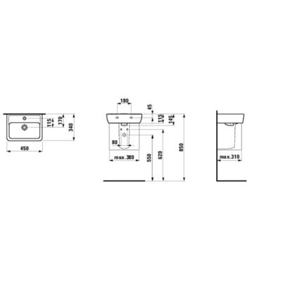LAUFEN H8119510001041 - Tvättställ för bänkskiva/väggmonterat PRO 45x34 cm keramik/vit
