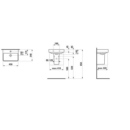 LAUFEN H8159610001041 - PRO tvättställ för bänkskiva/väggmontering 45x34 cm keramik/vit