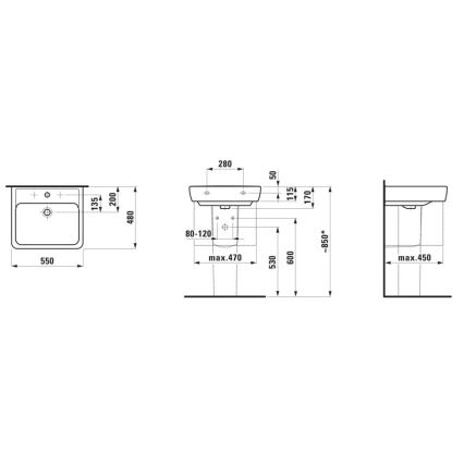 LAUFEN H8189510001041 - Tvättställ för bänkskiva/väggmontering PRO 55x48 cm keramik/vit