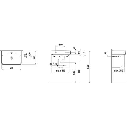 LAUFEN H8189580001041 - Tvättställ för bänkskiva/väggmontering PRO 55x38 cm keramik/vit