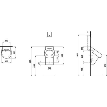 LAUFEN H8402850200001 - Pissoar VAL, bakre vattenanslutning, bakre avlopp, keramik/blank svart