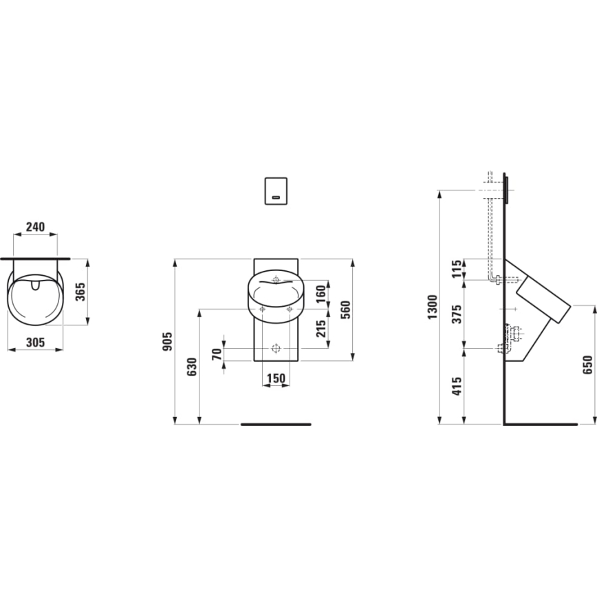 LAUFEN H8402850200001 - Pissoar VAL, bakre vattenanslutning, bakre avlopp, keramik/blank svart