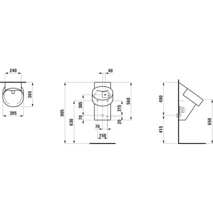 LAUFEN H8402860200001 - Pissoar med VAL-sensor 230V, bakanslutning, bakavlopp, keramik/blank svart
