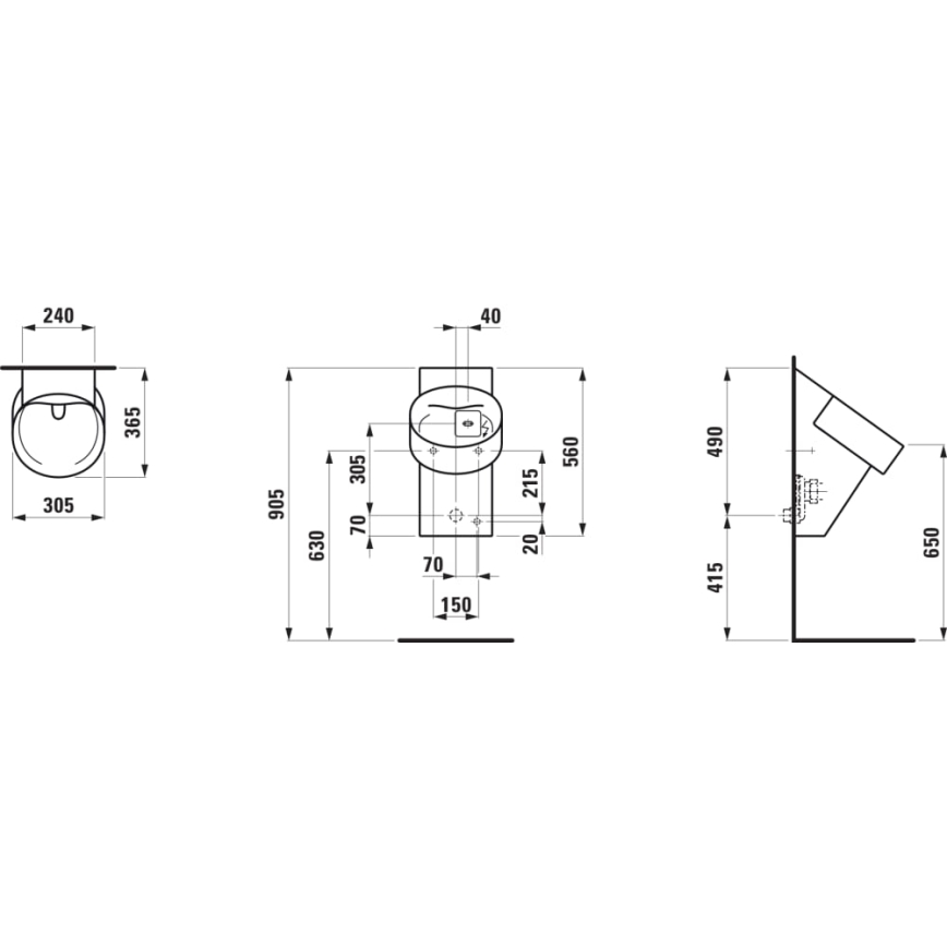 LAUFEN H8402860200001 - Pissoar med VAL-sensor 230V, bakanslutning, bakavlopp, keramik/blank svart