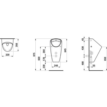LAUFEN H8410610000001 - Urinal CAPRINO med bakre avlopp och inre vattenanslutning, keramik/vit