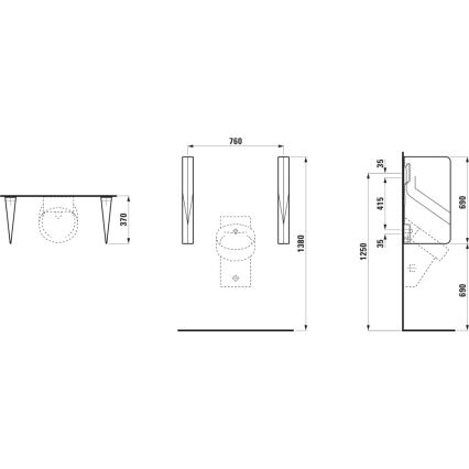 LAUFEN H8472807160001 - Urinalavskärmning VAL 69 x 37 cm, keramik/matt svart
