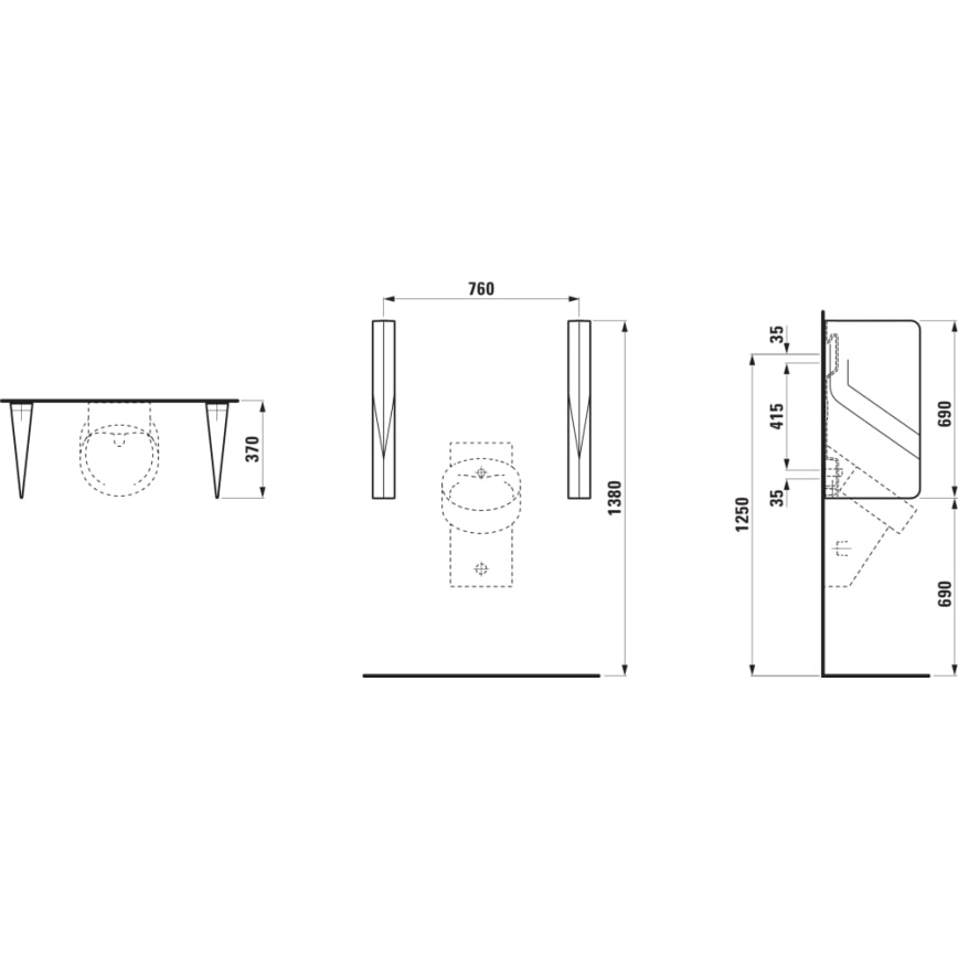 LAUFEN H8472807160001 - Urinalavskärmning VAL 69 x 37 cm, keramik/matt svart