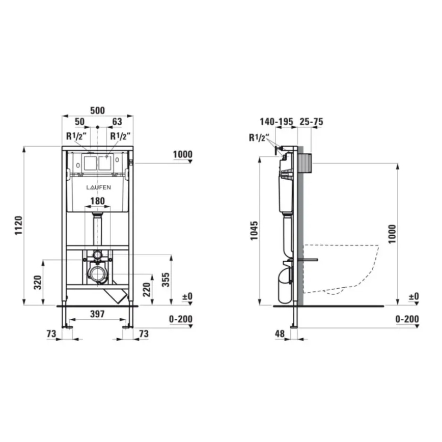 LAUFEN H8946600000001 - Inbyggnadsmodul för vägghängt WC LIS