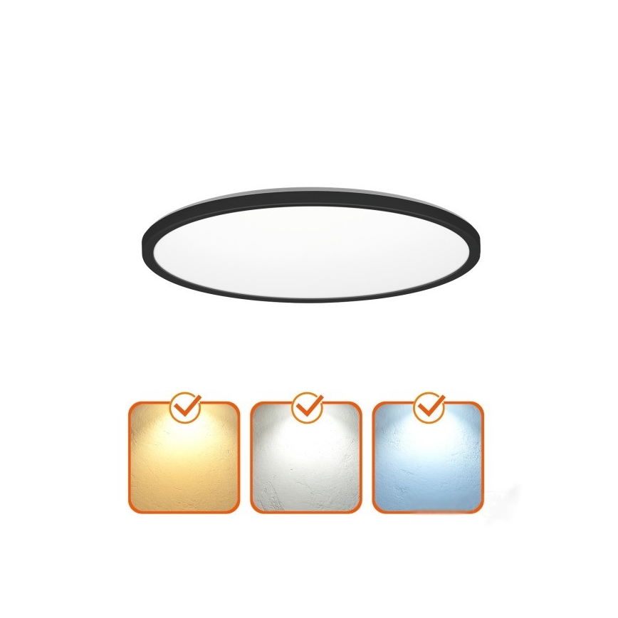 LED-badrumslampa med rörelse- och skymningssensor NIVERA LED/12W/230V IP54 3000/4000/6000K Ø 22,5 cm svart + fjärrkontroll