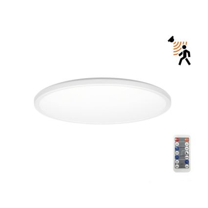 LED Badrumslampa med rörelse- och skymningssensor NIVERA LED/12W/230V IP54 3000/4000/6000K Ø 22,5 cm vit + fjärrkontroll