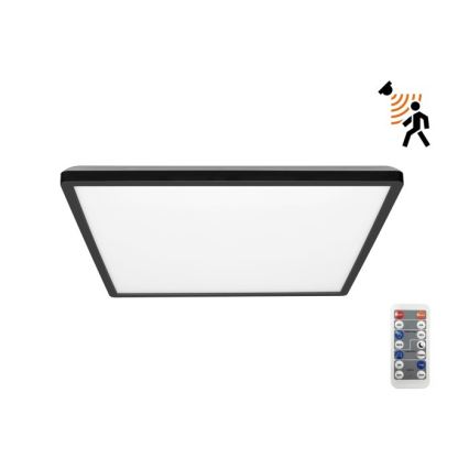 LED Badrumslampa med rörelse- och skymningssensor NIVERA LED/18W/230V IP54 3000/4000/6000K 30x30 cm svart + fjärrkontroll