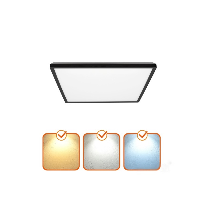 LED Badrumslampa med rörelse- och skymningssensor NIVERA LED/18W/230V IP54 3000/4000/6000K 30x30 cm svart + fjärrkontroll