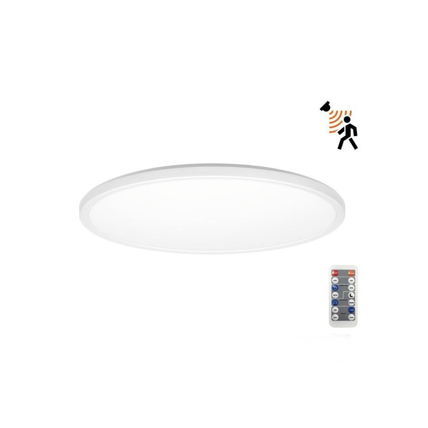 LED Badrumslampa med rörelse- och skymningssensor NIVERA LED/18W/230V IP54 3000/4000/6000K Ø 30 cm vit + fjärrkontroll