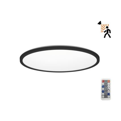 LED Badrumslampa med rörelse- och skymningssensor NIVERA LED/24W/230V IP54 3000/4000/6000K Ø 30 cm svart + fjärrkontroll