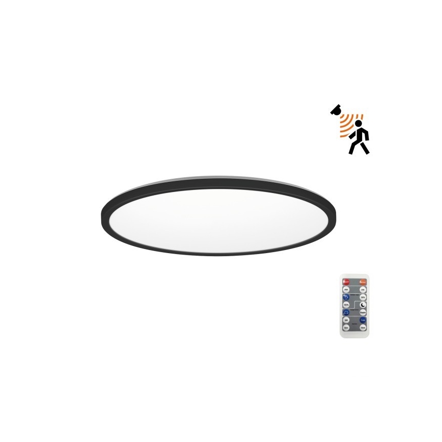 LED Badrumslampa med rörelse- och skymningssensor NIVERA LED/24W/230V IP54 3000/4000/6000K Ø 30 cm svart + fjärrkontroll