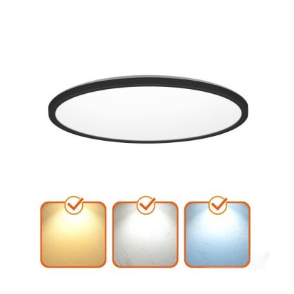 LED Badrumslampa med rörelse- och skymningssensor NIVERA LED/24W/230V IP54 3000/4000/6000K Ø 30 cm svart + fjärrkontroll