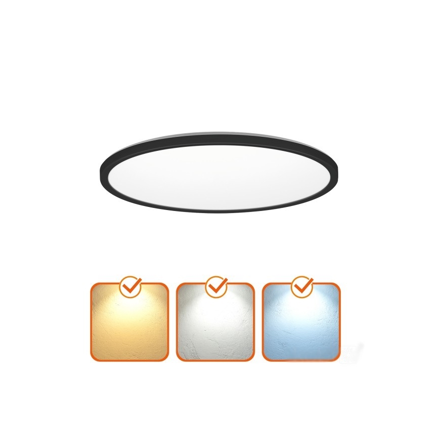 LED Badrumslampa med rörelse- och skymningssensor NIVERA LED/24W/230V IP54 3000/4000/6000K Ø 30 cm svart + fjärrkontroll