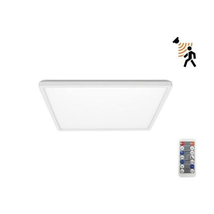 LED Badrumslampa med rörelse- och skymningssensor NIVERA LED/12W/230V IP54 3000/4000/6000K 22,5x22,5 cm vit + fjärrkontroll