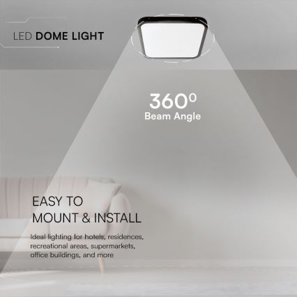 LED Badrumstaklampa SAMSUNG CHIP LED/24W/230V IP44 3000K 29x29 cm svart