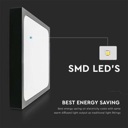 LED Badrumsplafond med sensor LED/18W/230V 4000K IP44 22,5x22,5 cm svart