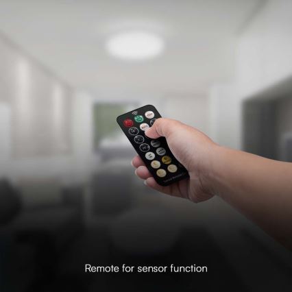 LED Badrumsplafond med sensor SAMSUNG CHIP LED/18W/230V IP44 3000K Ø 29 cm vit + fjärrkontroll