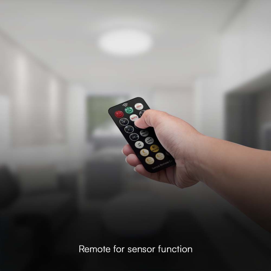 LED Badrumstaklampa med sensor SAMSUNG CHIP LED/36W/230V IP44 4000K Ø 42 cm svart + fjärrkontroll