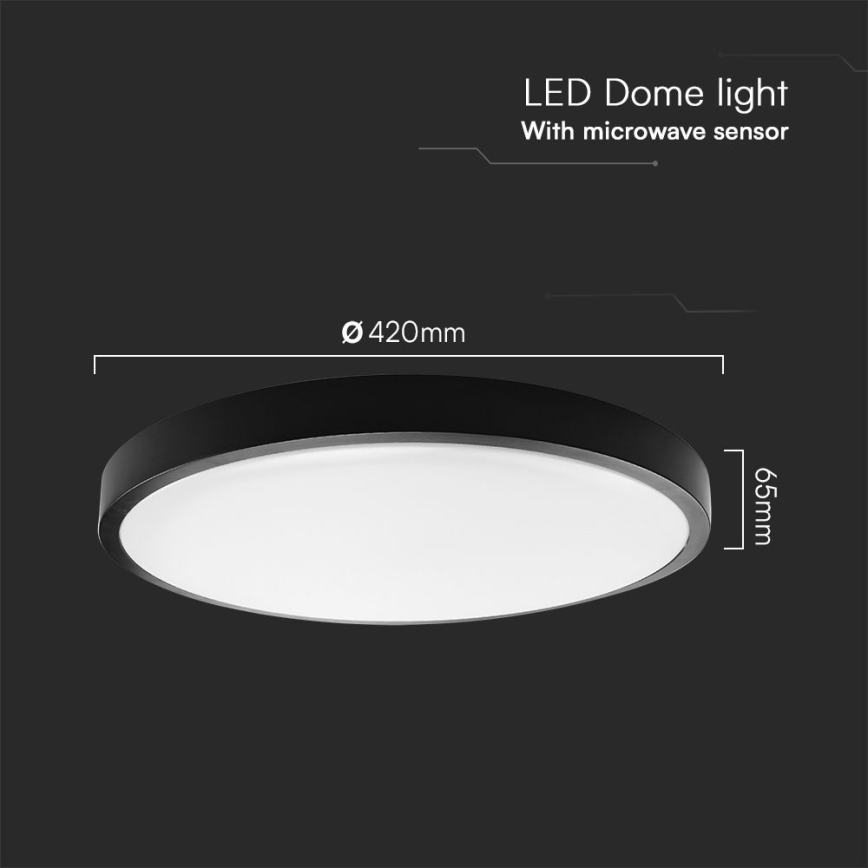 LED Badrumstaklampa med sensor SAMSUNG CHIP LED/36W/230V IP44 4000K Ø 42 cm svart + fjärrkontroll