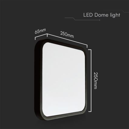 LED Badrumstaklampa SAMSUNG CHIP LED/18W/230V IP44 3000K 25x25 cm svart