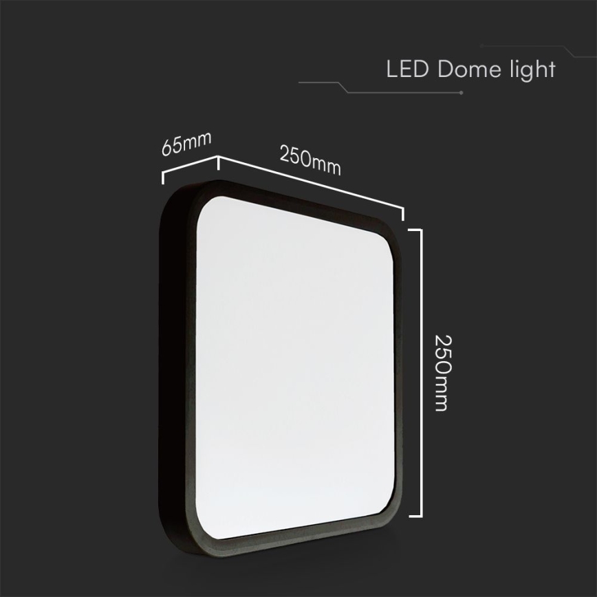 LED Badrumstaklampa SAMSUNG CHIP LED/18W/230V IP44 3000K 25x25 cm svart