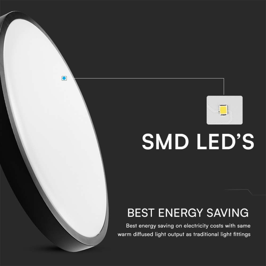 LED Badrumsplafond SAMSUNG CHIP LED/18W/230V IP44 3000K Ø 25 cm svart