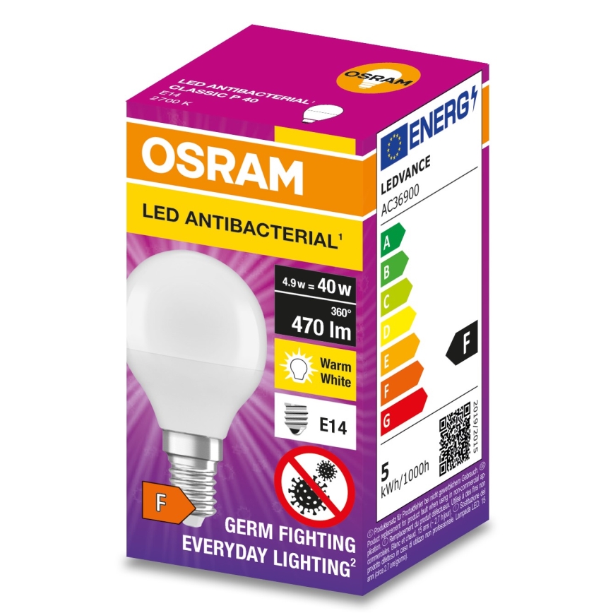 LED Bakteriedödande glödlampa  P40 E14/4,9W/230V 2700K - Osram
