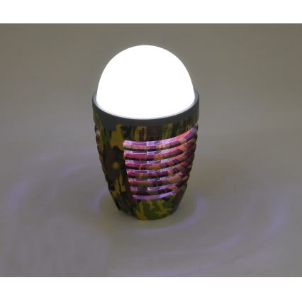 LED Bärbar uppladdningsbar lampa med insektsfångare LED/2W/3,7V 1800 mAh IPX4 kamouflage
