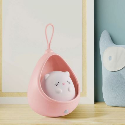LED Barn orientering belysning med sensor KITTY LED/0,5W/5V USB 1200 mAh rosa