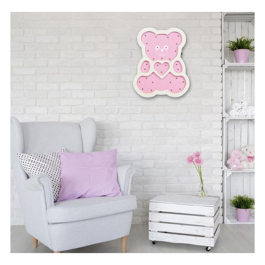 LED Barnlampa LED/2xAA rosa björn