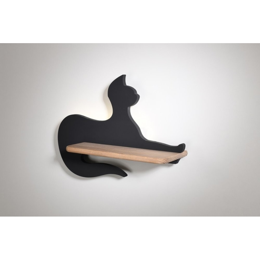 LED Barnvägglampa med hylla SVART KATT LED/5W/230V,