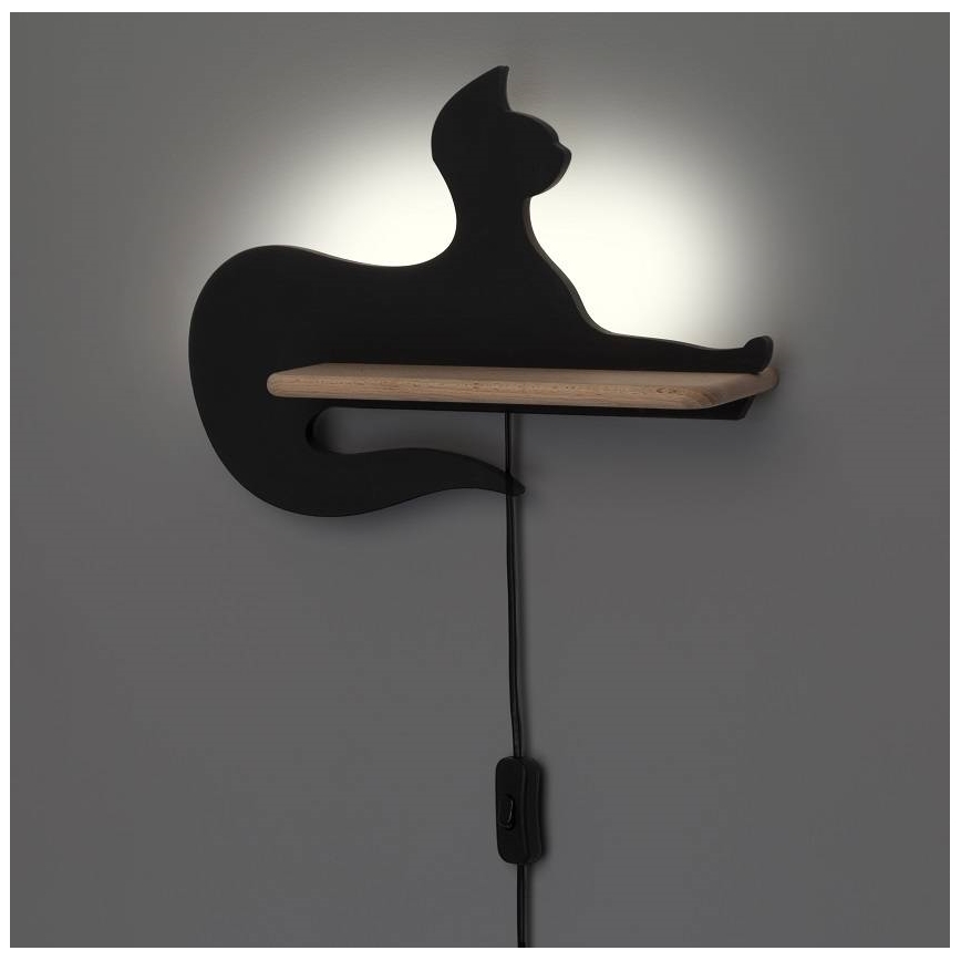 LED Barnvägglampa med hylla SVART KATT LED/5W/230V,
