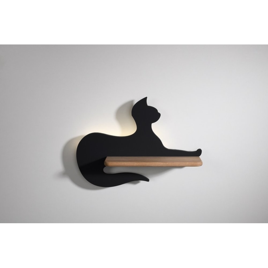 LED Barnvägglampa med hylla SVART KATT LED/5W/230V,
