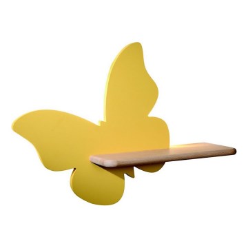 LED Barnvägglampa med hylla BUTTERFLY LED/5W/230V gul/trä,