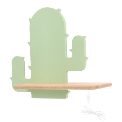 LED Barnvägglampa med hylla CACTUS LED/4W/230V grön/trä,