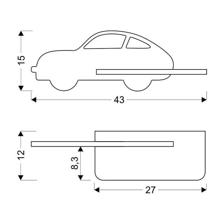 LED Barnvägglampa med hylla CAR LED/5W/230V blå/trä,