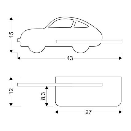 LED Barnvägglampa med hylla CAR LED/5W/230V blå/trä,